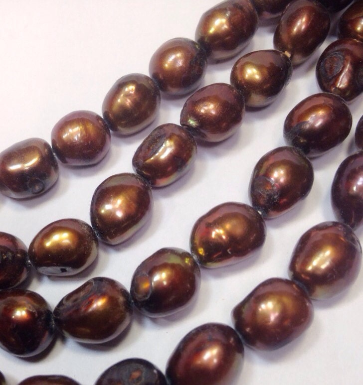 SALE 9-12mm Baroque Pearl Freshwater Pearl Deep Brown Full Strand -15" genuine pearl Clearance Sale #BA4032