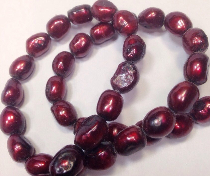 Baroque pearl Freshwater Pearl Burgundy Red 15" Full strand 8-12mm genuine pearl Clearance Sale #BA4031