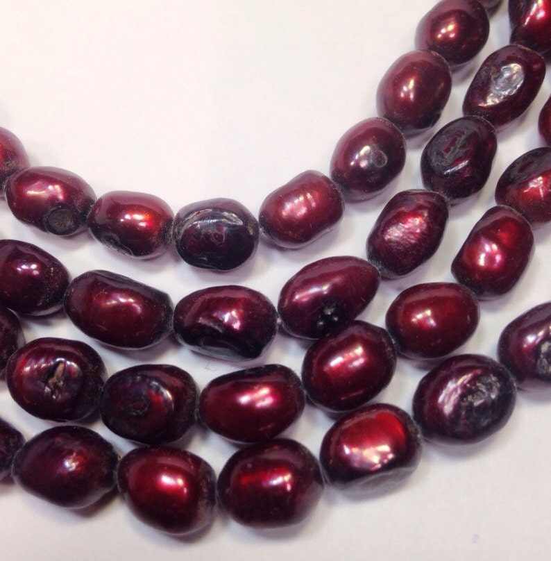 Baroque pearl Freshwater Pearl Burgundy Red 15" Full strand 8-12mm genuine pearl Clearance Sale #BA4031