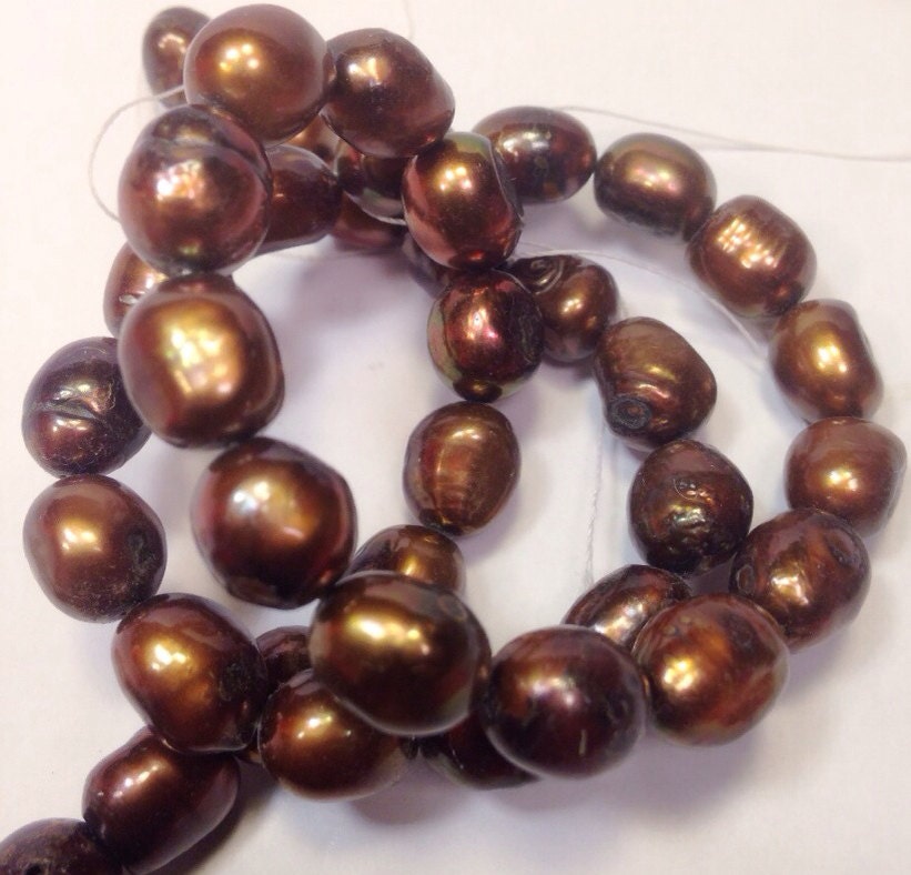 SALE 9-12mm Baroque Pearl Freshwater Pearl Deep Brown Full Strand -15" genuine pearl Clearance Sale #BA4032