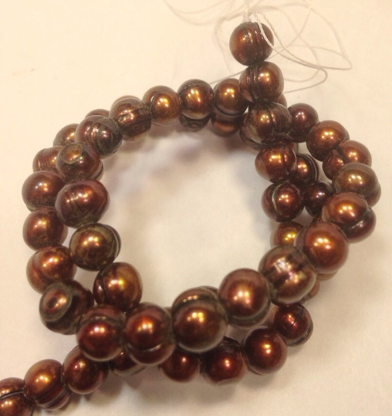 Flash SALE Round potato Freshwater Pearl Dark brown baroque round pearl--7-8mm round potato full strand 15" 58+ pc #RS2041