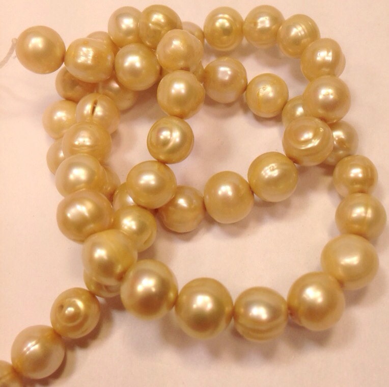 7-8mm golden Freshwater Pearl stunning yellow champagne round potato pearl--full strand pearl 16" 56+pcs  loose pearl beads #2045