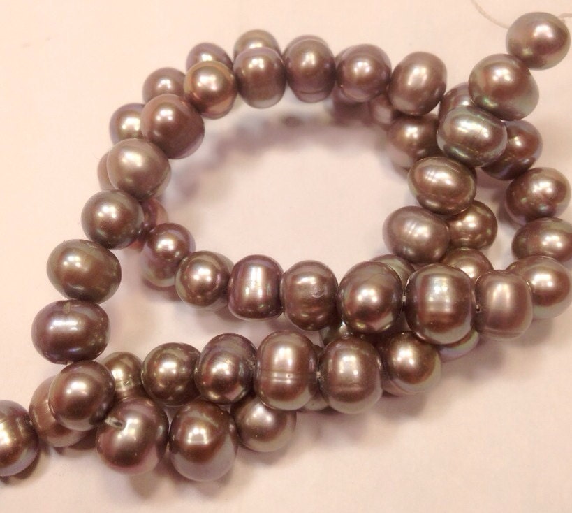 7-8mm AA+ Freshwater Pearl, full strand pearl 16" stunning Dark Grey round potato pearl-- 56+ pcs #2046