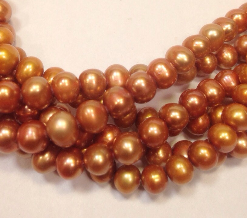 7-8mm AA Freshwater Pearl stunning Bronze round potato pearl--full strand pearl 16" 56+ pcs #2047