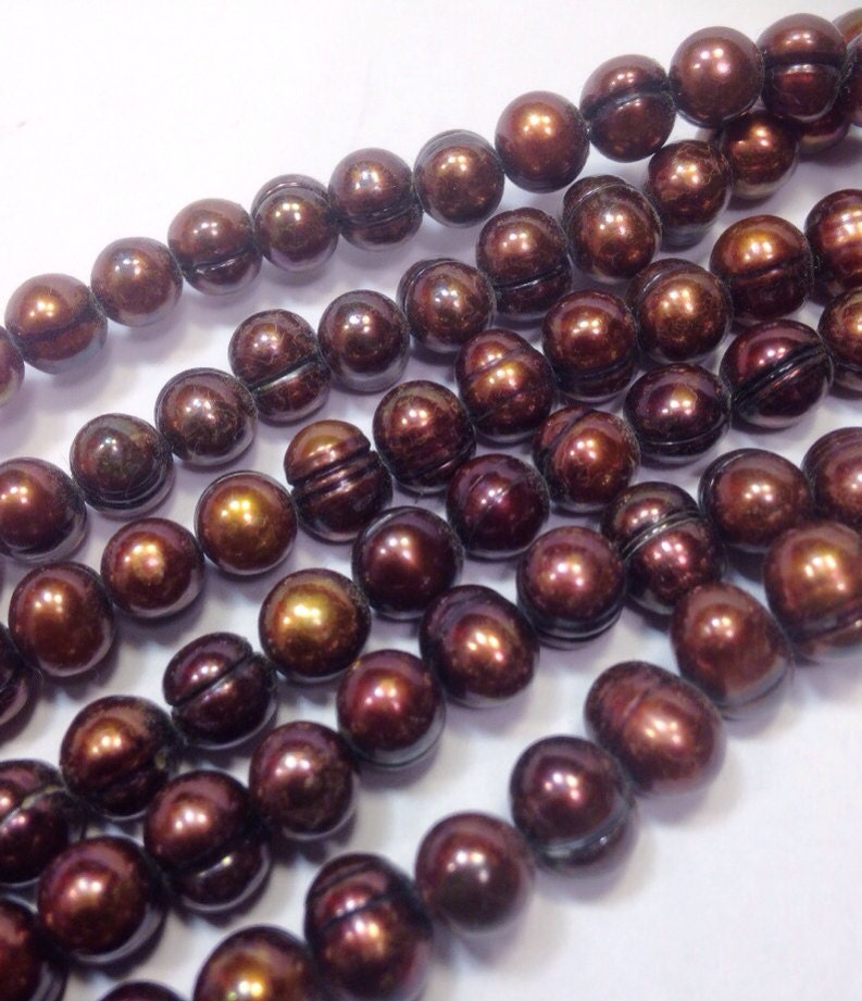 Flash SALE Round potato Freshwater Pearl Dark brown baroque round pearl--7-8mm round potato full strand 15" 58+ pc #RS2041