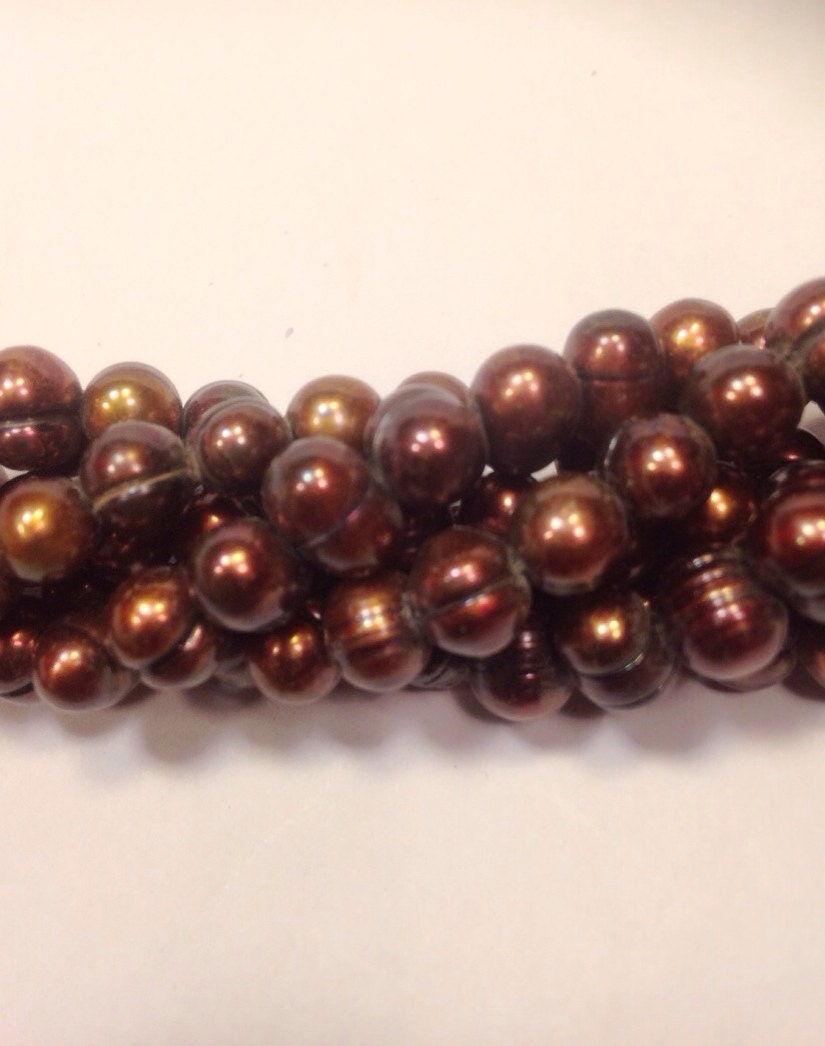 Flash SALE Round potato Freshwater Pearl Dark brown baroque round pearl--7-8mm round potato full strand 15" 58+ pc #RS2041