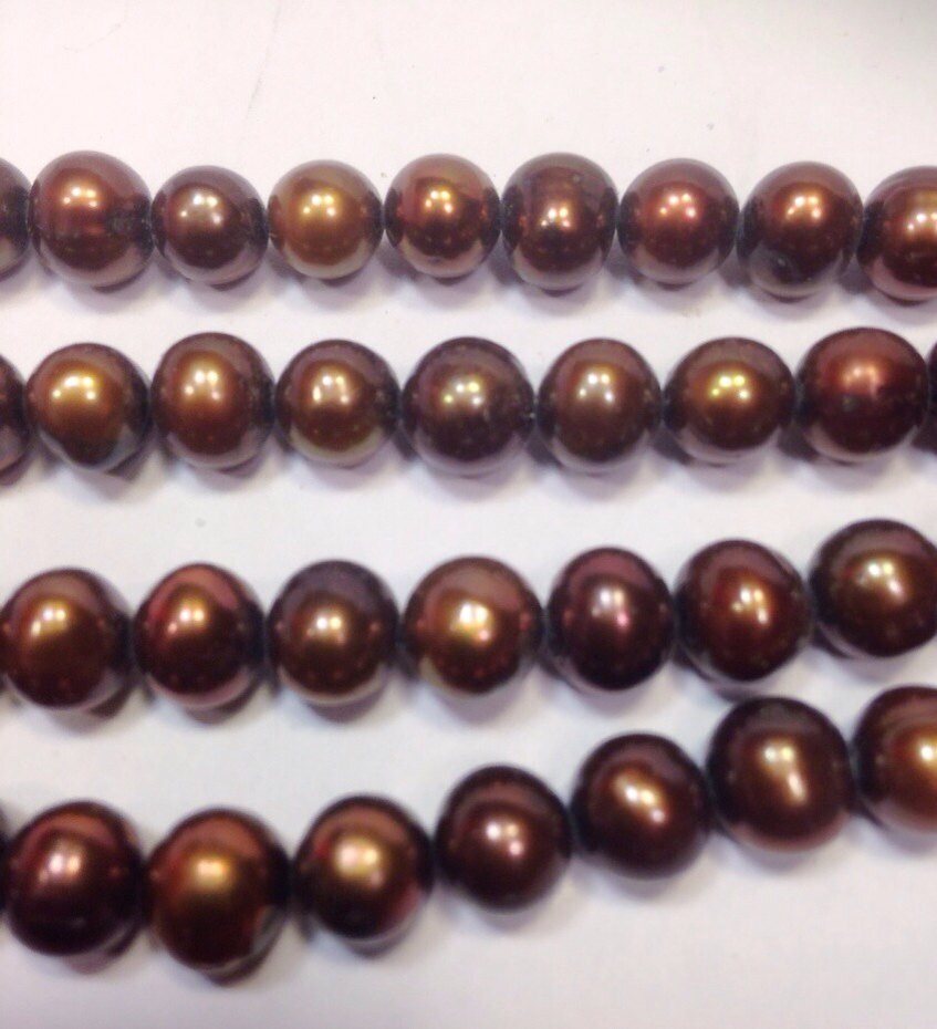 7-8mm AA stunning Dark brown round potato pearl Freshwater Pearl --full strand chocolate pearl 15" 56+ pcs #RS2042