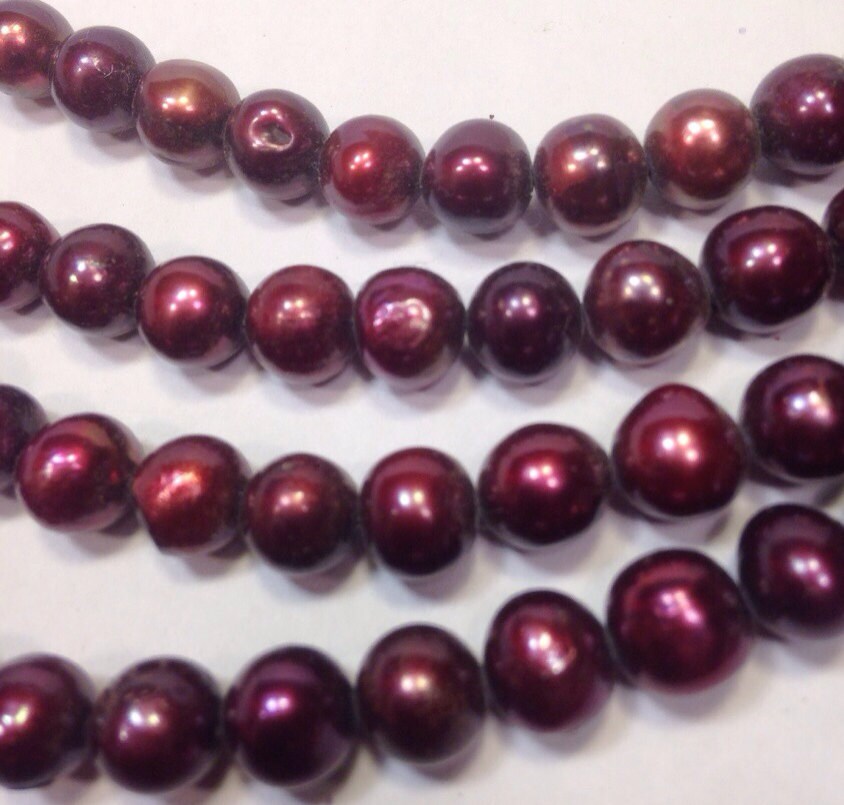 AA 7-8mm Burgundy Red Freshwater Pearl, stunning round potato pearl--16" full strand pearl 56+ pcs loose pearl beads #RS2043