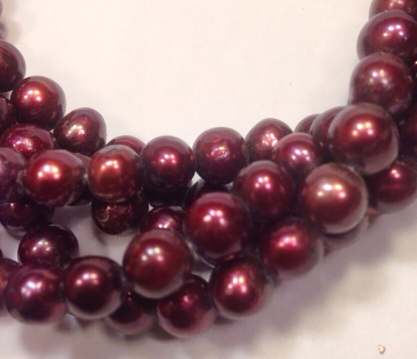 AA 7-8mm Burgundy Red Freshwater Pearl, stunning round potato pearl--16" full strand pearl 56+ pcs loose pearl beads #RS2043