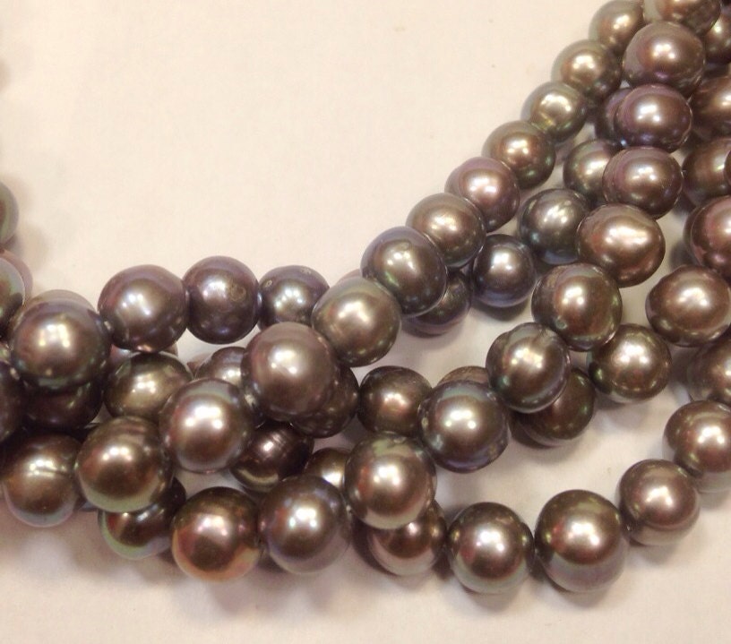 7-8mm AA+ Freshwater Pearl, full strand pearl 16" stunning Dark Grey round potato pearl-- 56+ pcs #2046