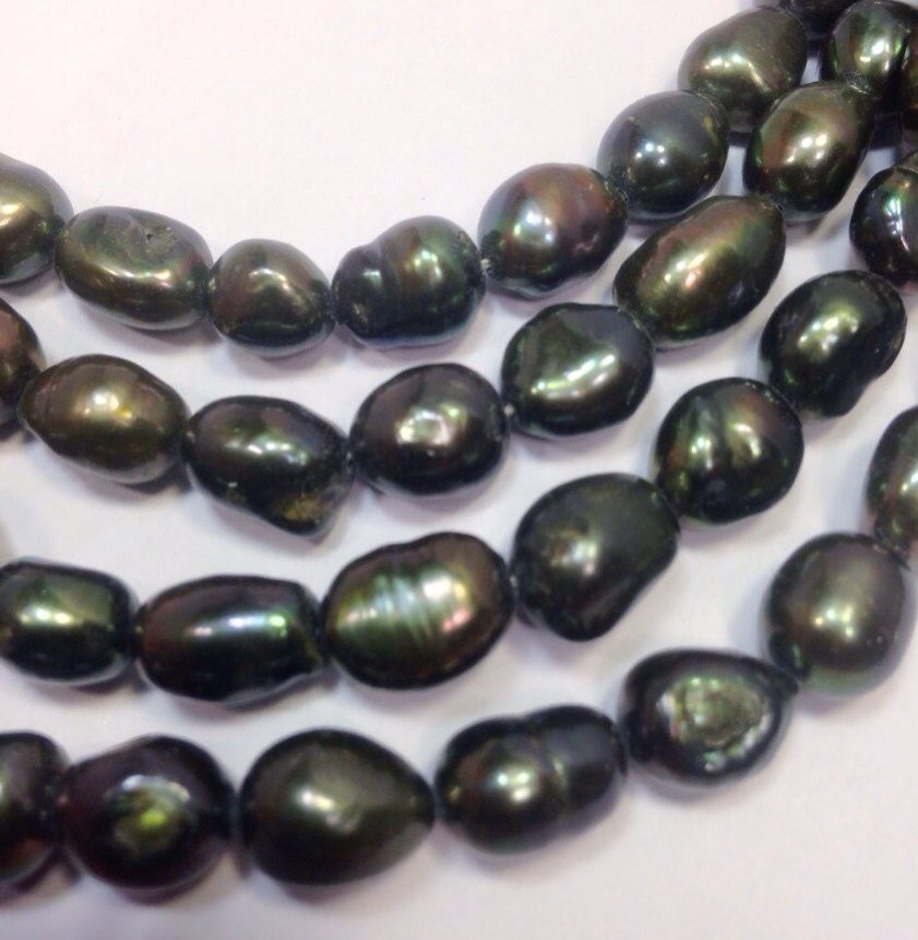 Baroque Pearl Freshwater Pearl Teal Green forest Full Strand----15 inches 9-12mm genuine pearl NEW PROMOTION Sale #BA4033