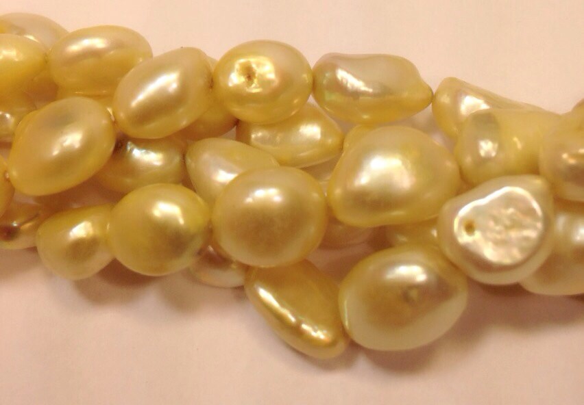 AA+ 9-12mm Baroque Pearl, Golden Yellow Champagne Freshwater Pearl, Full Strand 15" genuine pearl NEW PROMOTION Sale #BA4024