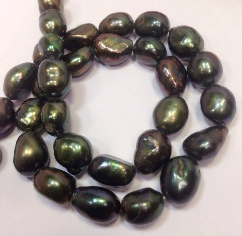 Baroque Pearl Freshwater Pearl Teal Green forest Full Strand----15 inches 9-12mm genuine pearl NEW PROMOTION Sale #BA4033