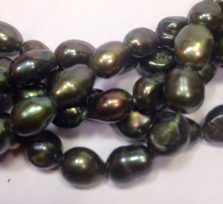 Baroque Pearl Freshwater Pearl Teal Green forest Full Strand----15 inches 9-12mm genuine pearl NEW PROMOTION Sale #BA4033