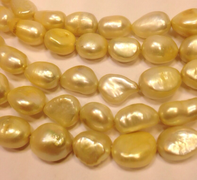 AA+ 9-12mm Baroque Pearl, Golden Yellow Champagne Freshwater Pearl, Full Strand 15" genuine pearl NEW PROMOTION Sale #BA4024