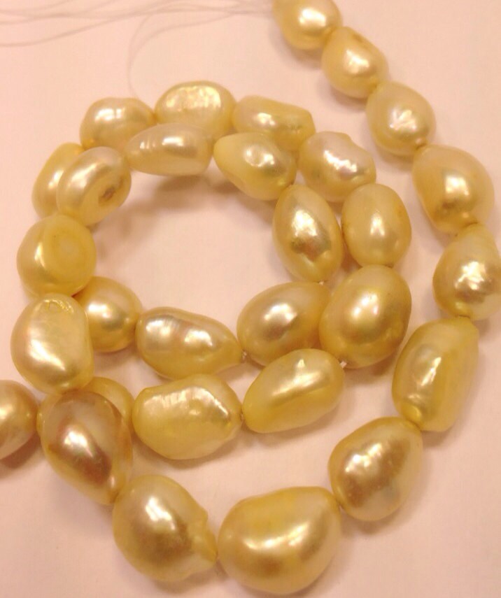 AA+ 9-12mm Baroque Pearl, Golden Yellow Champagne Freshwater Pearl, Full Strand 15" genuine pearl NEW PROMOTION Sale #BA4024