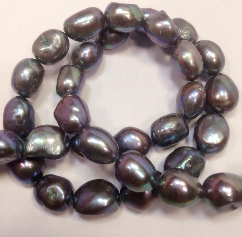 AAA 9-12mm Baroque pearl  Freshwater Pearl Peacock Blue Full Strand 15" genuine pearl NEW PROMOTION Sale #BA4034