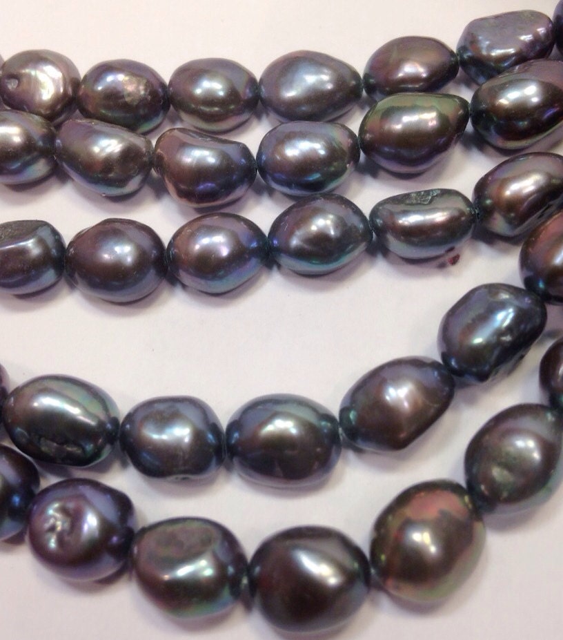 AAA 9-12mm Baroque pearl  Freshwater Pearl Peacock Blue Full Strand 15" genuine pearl NEW PROMOTION Sale #BA4034