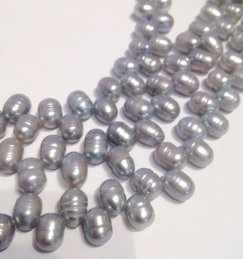 6X8mm Top Drilled Dancing Pearl Freshwater Pearl silver grey briolette tear drop loose pearl beads 15"  full strand 75+ pieces  #DR3131