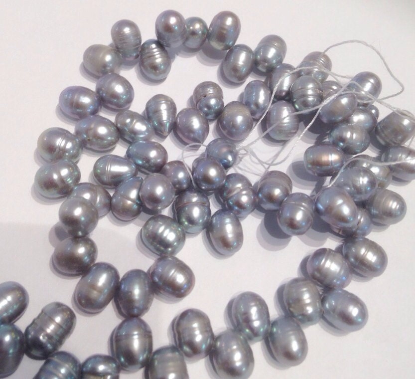 6X8mm Top Drilled Dancing Pearl Freshwater Pearl silver grey briolette tear drop loose pearl beads 15"  full strand 75+ pieces  #DR3131