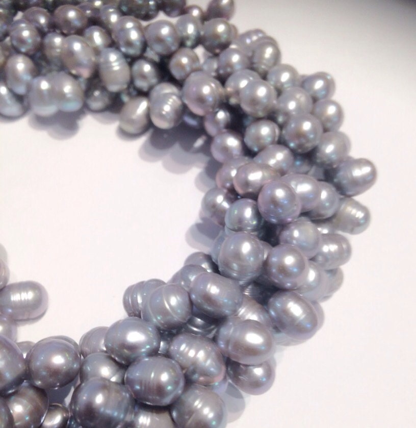 6X8mm Top Drilled Dancing Pearl Freshwater Pearl silver grey briolette tear drop loose pearl beads 15"  full strand 75+ pieces  #DR3131