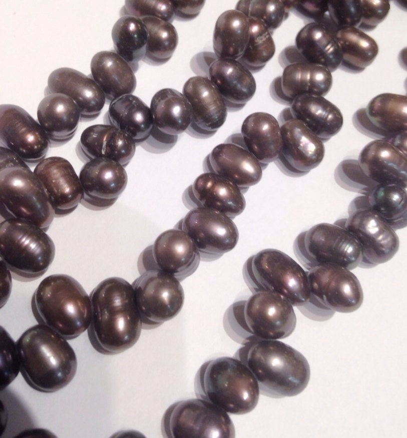 6X8mm Top drilled Dancing Pearl Freshwater Pearl black briolette tear drop pearl beads 15" full strand 75+ pc loose pearl beads  #DR3132