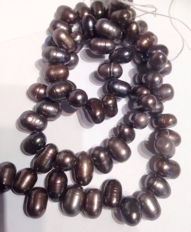 6X8mm Top drilled Dancing Pearl Freshwater Pearl black briolette tear drop pearl beads 15" full strand 75+ pc loose pearl beads  #DR3132