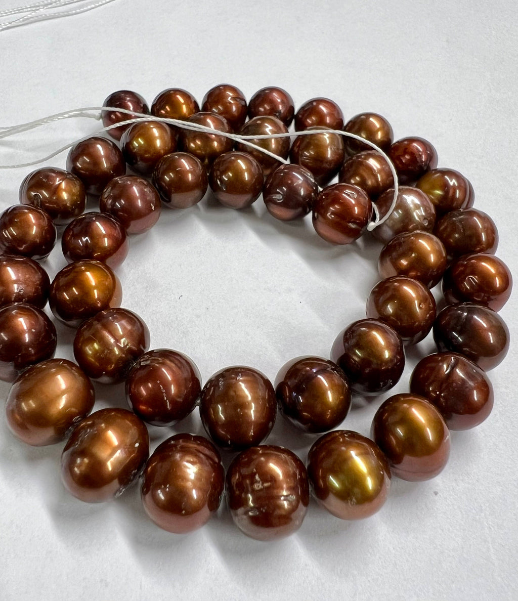 10-11mm natural round baroque freshwater pearl, luster brown dark bronze pearl 15" full strand 40+ pcs circled round loose pearl bead