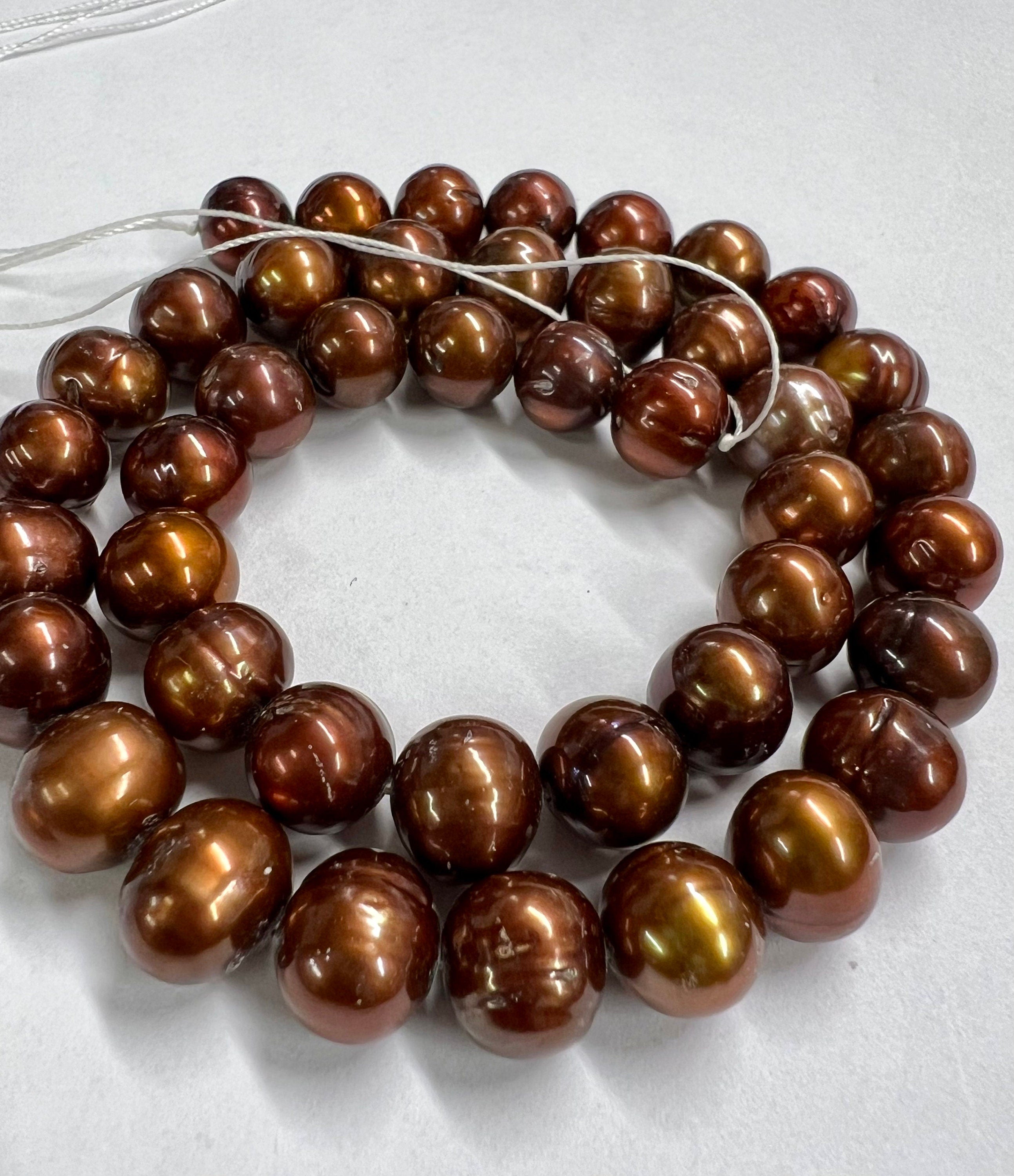 10-11mm natural round baroque freshwater pearl, luster brown dark bronze pearl 15" full strand 40+ pcs circled round loose pearl bead