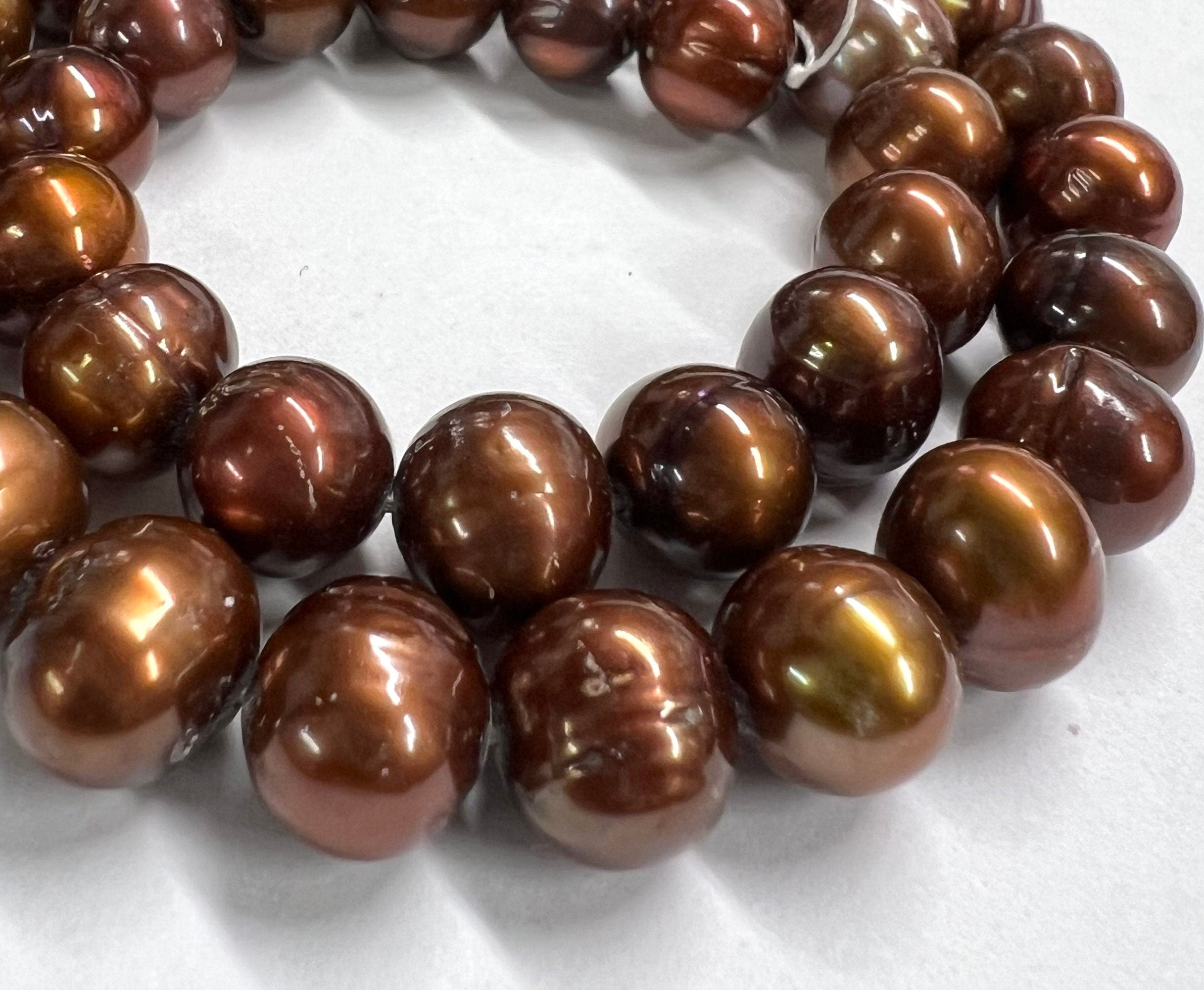 10-11mm natural round baroque freshwater pearl, luster brown dark bronze pearl 15" full strand 40+ pcs circled round loose pearl bead