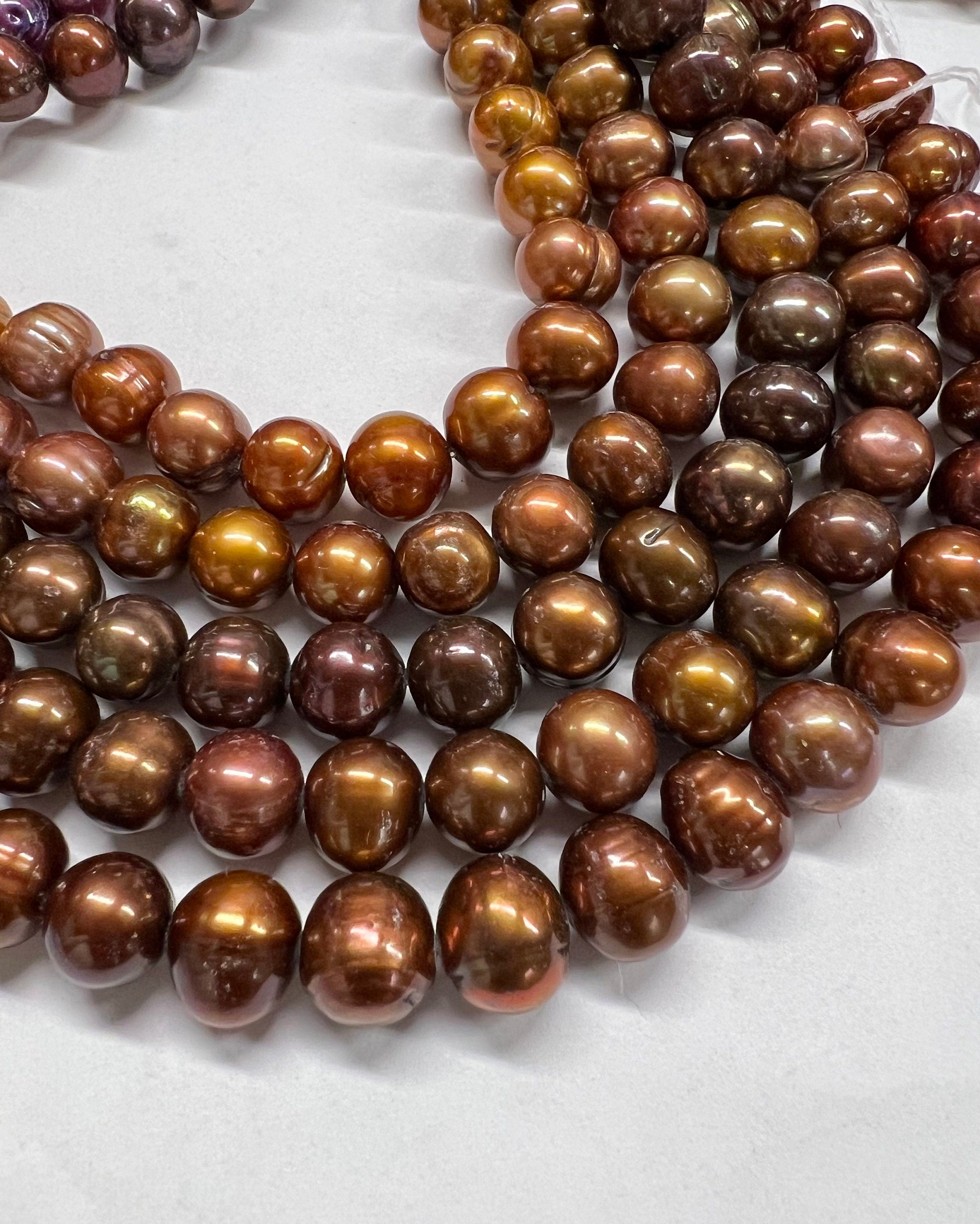 10-11mm natural round baroque freshwater pearl, luster brown dark bronze pearl 15" full strand 40+ pcs circled round loose pearl bead