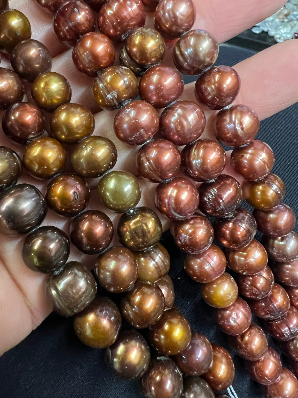 10-11mm natural round baroque freshwater pearl, luster brown dark bronze pearl 15" full strand 40+ pcs circled round loose pearl bead