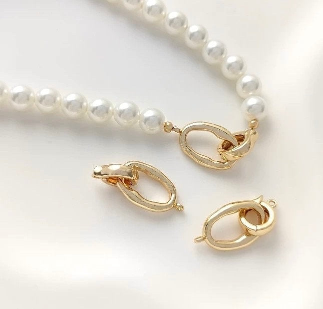 14k Gold plated pearl Clasp set, baroque pearl gold buckle clasp, flexiable beading oval connection clasp, wholesale #FDC017 NEW