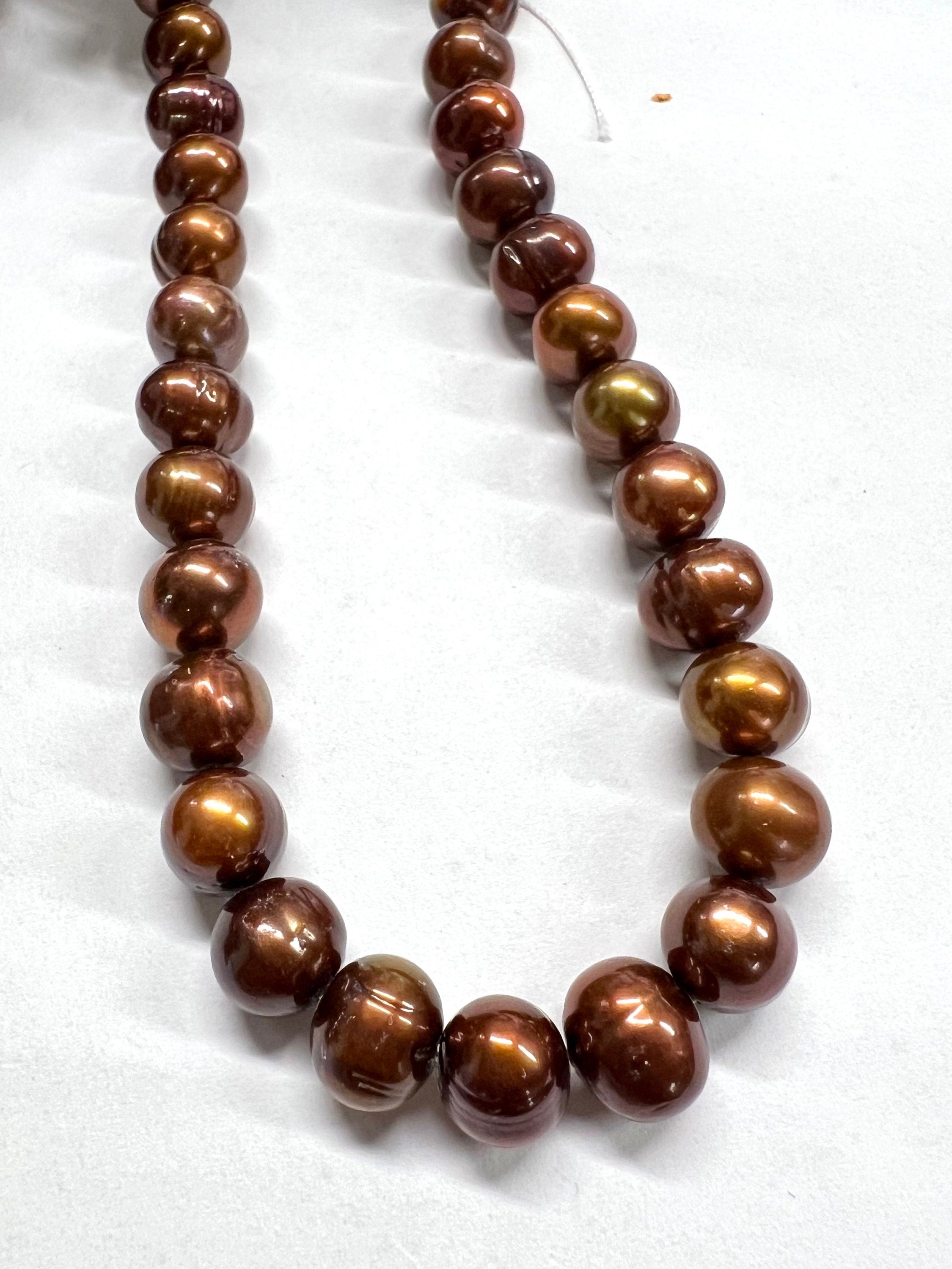 10-11mm natural round baroque freshwater pearl, luster brown dark bronze pearl 15" full strand 40+ pcs circled round loose pearl bead