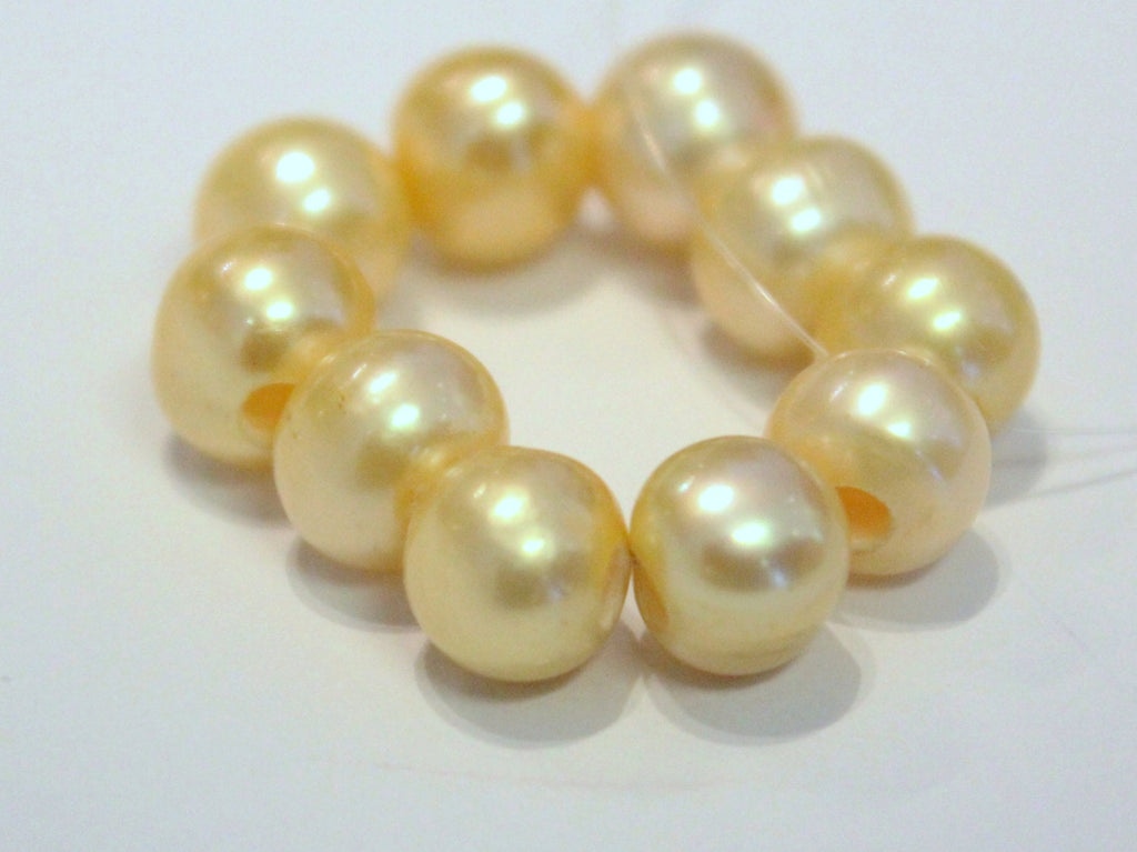 Large Hole Pearl Round Pearl Freshwater Pearl yellow champagne AA 7-8mm with 2.5mm hole beads--10 pc high quality  #LH8007