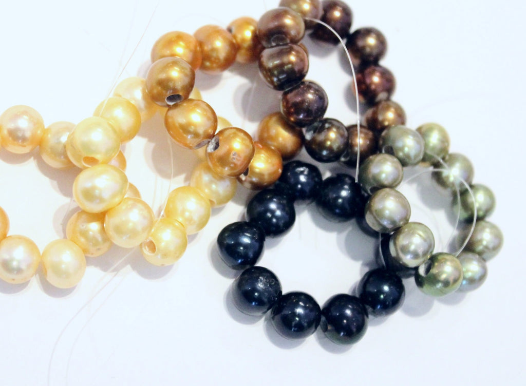 AA 7-8mm Large Hole Pearl Round Freshwater Pearl, vintage mint green pearl 2.5mm hole Pearl beads --10 pc high quality   #LH80073