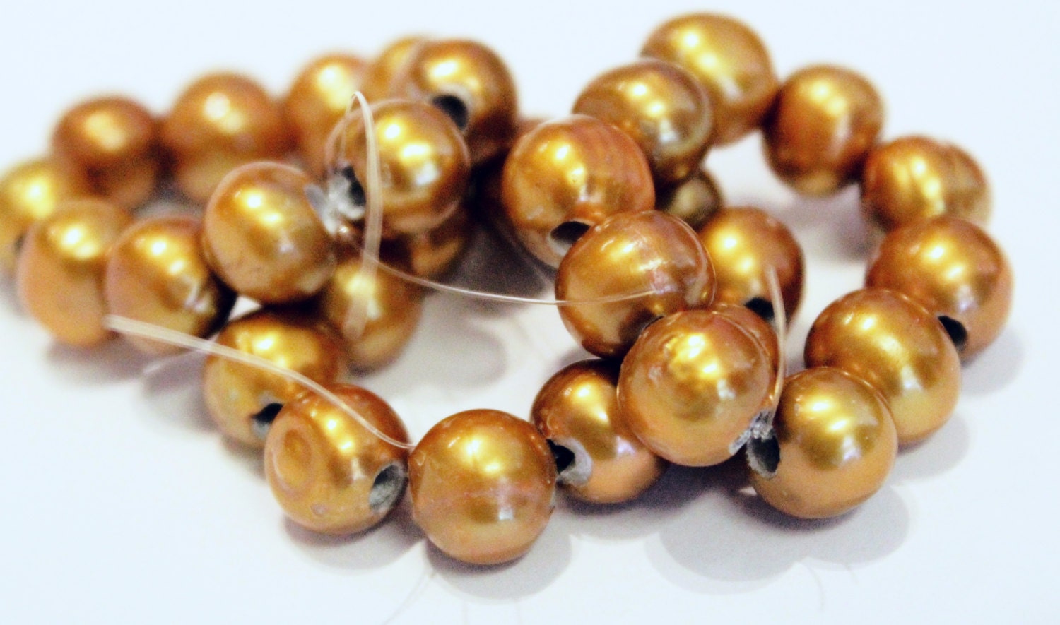 Large Hole Pearl Round Pearl Freshwater Pearl golden brown bronze AA 8mm with 2.5mm hole beads--10 pc high quality  #LH80071