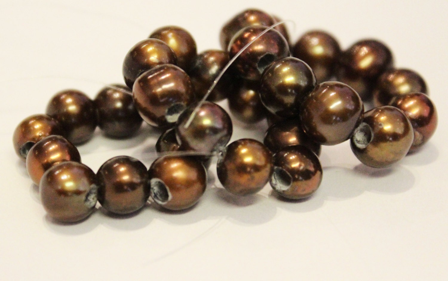 Large Hole Pearl Round Pearl Freshwater Pearl dark brown AA 7-8mm with 2.5mm hole beads--10 pc high quality  #LH80075
