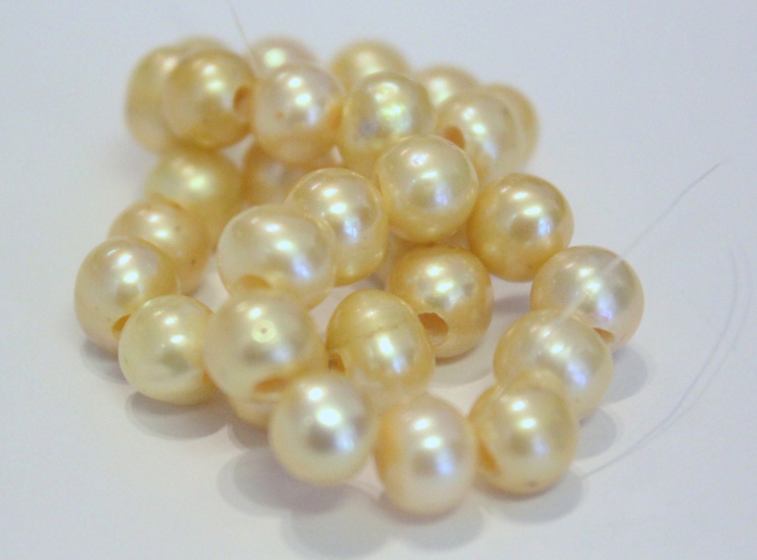 Large Hole Pearl Round Pearl Freshwater Pearl yellow champagne AA 7-8mm with 2.5mm hole beads--10 pc high quality  #LH8007