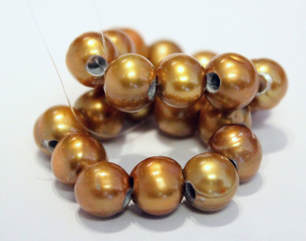Large Hole Pearl Round Pearl Freshwater Pearl golden brown bronze AA 8mm with 2.5mm hole beads--10 pc high quality  #LH80071