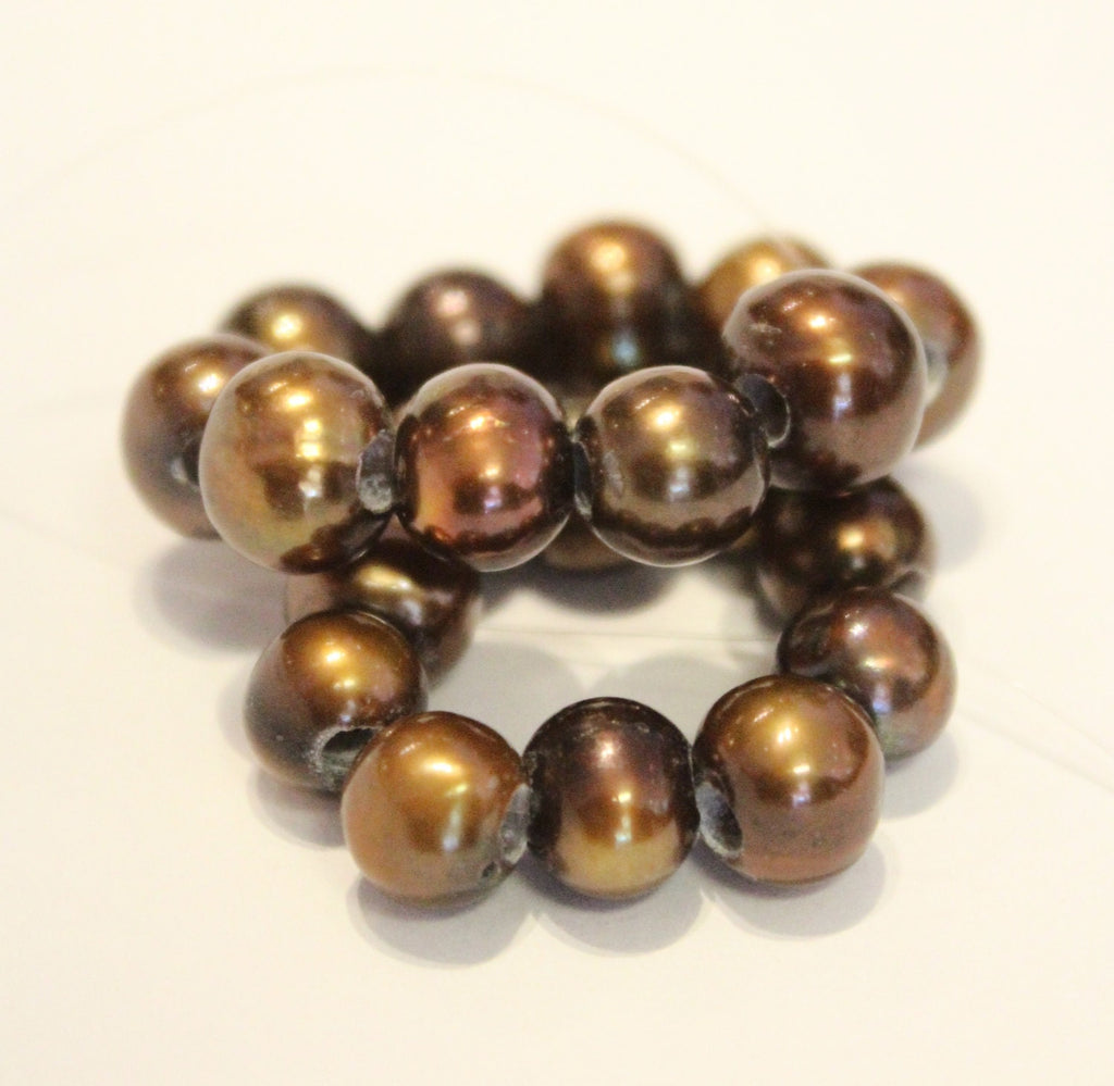 Large Hole Pearl Round Pearl Freshwater Pearl dark brown AA 7-8mm with 2.5mm hole beads--10 pc high quality  #LH80075