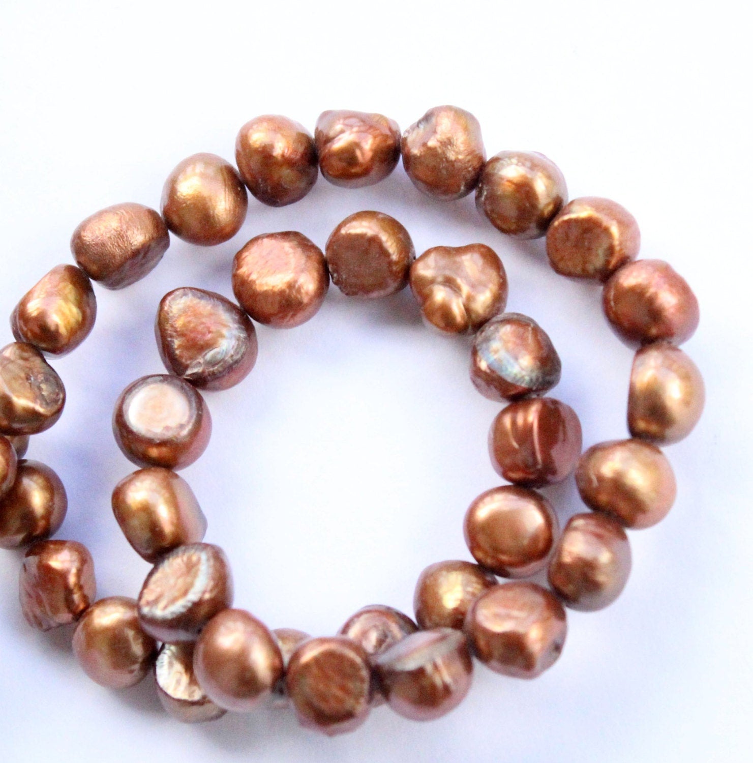 8-9mm Corn Baroque Nugget Pearl Freshwater Pearl stunning golden brown color loose pearl beads, 15" full strand 50pc #CB6049 Clearance SALE