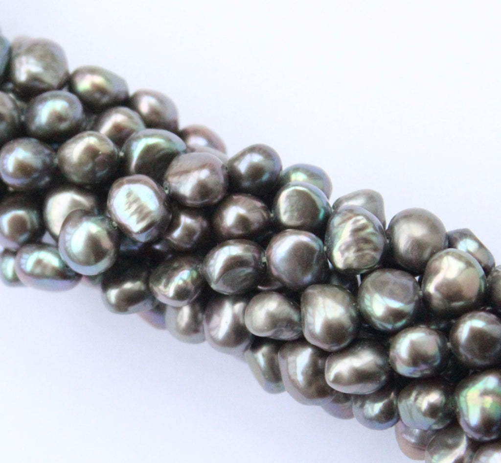 9-10mm AAA Baroque Nugget Pearl Grey peacock genuine pearl loose beads --- Full strand 15" Large     #BA4035