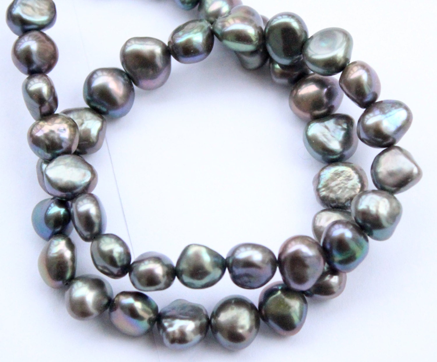 9-10mm AAA Baroque Nugget Pearl Grey peacock genuine pearl loose beads --- Full strand 15" Large     #BA4035