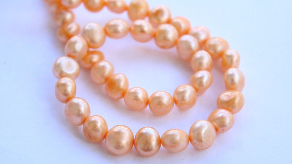 AA 9-11mm Baroque Nugget Pearl Freshwater Pearl yellow orange color loose pearl beads---16" full strand---Excellent Barging #BA4037