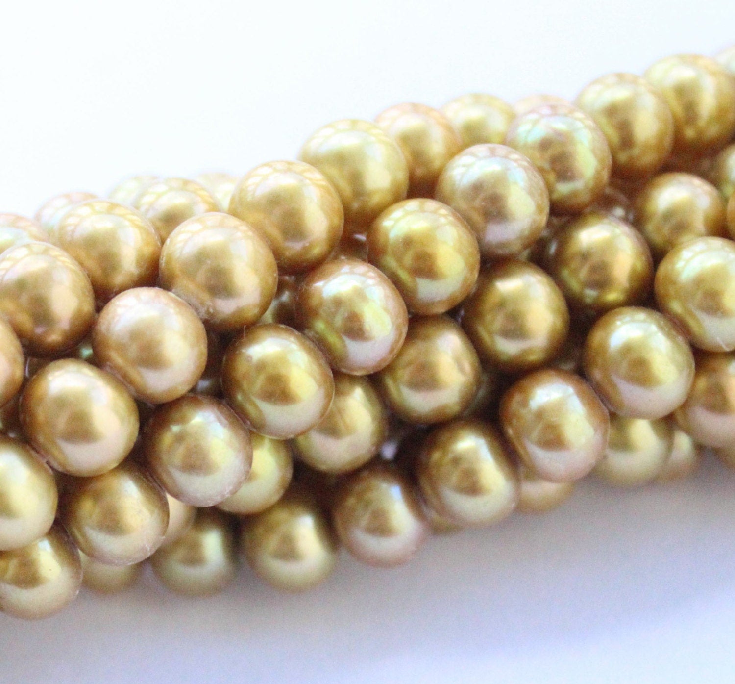 Freshwater Pearl Golden olive color---7.5-8mm AAA round potato half strand 7.5"--25pcs #RP1010