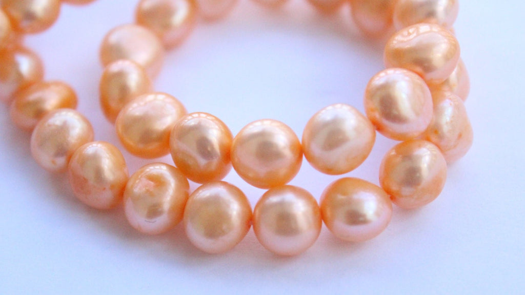 AA 9-11mm Baroque Nugget Pearl Freshwater Pearl yellow orange color loose pearl beads---16" full strand---Excellent Barging #BA4037