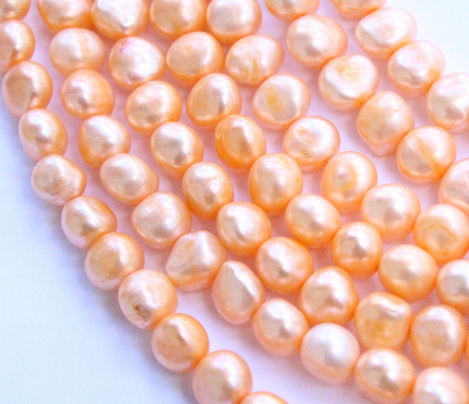 AA 9-11mm Baroque Nugget Pearl Freshwater Pearl yellow orange color loose pearl beads---16" full strand---Excellent Barging #BA4037