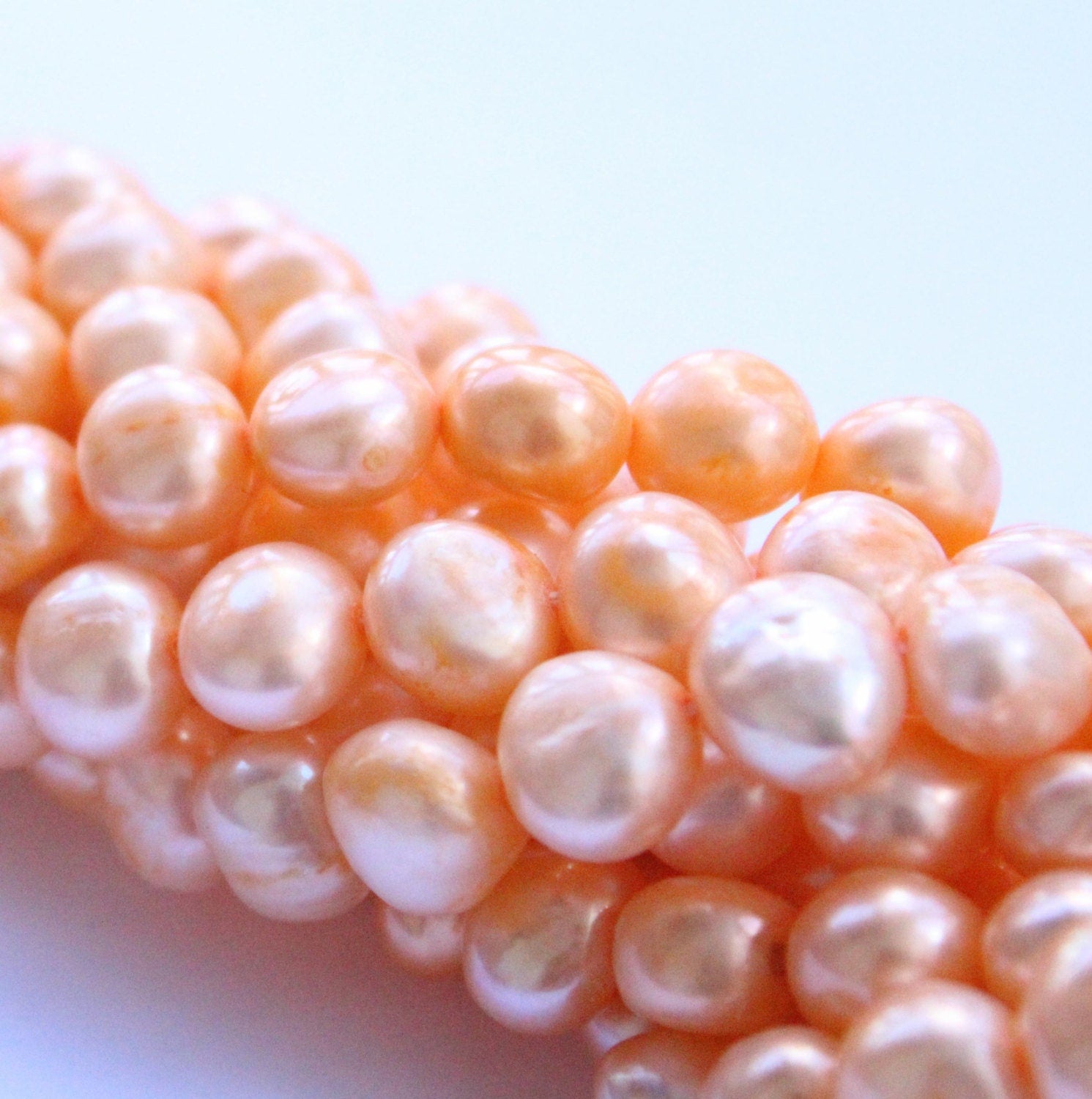 AA 9-11mm Baroque Nugget Pearl Freshwater Pearl yellow orange color loose pearl beads---16" full strand---Excellent Barging #BA4037
