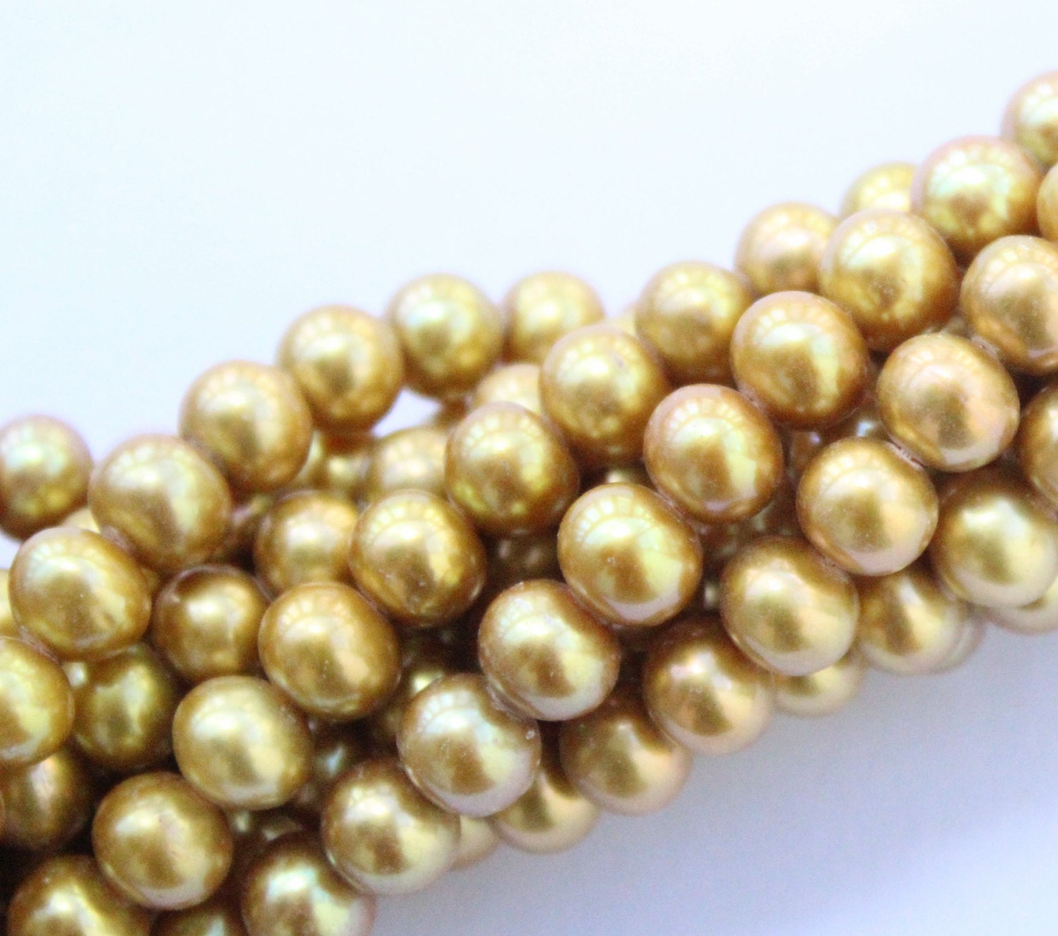 Freshwater Pearl Golden olive color---7.5-8mm AAA round potato half strand 7.5"--25pcs #RP1010